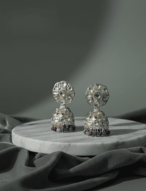 Silver Plated Kundan Jhumka